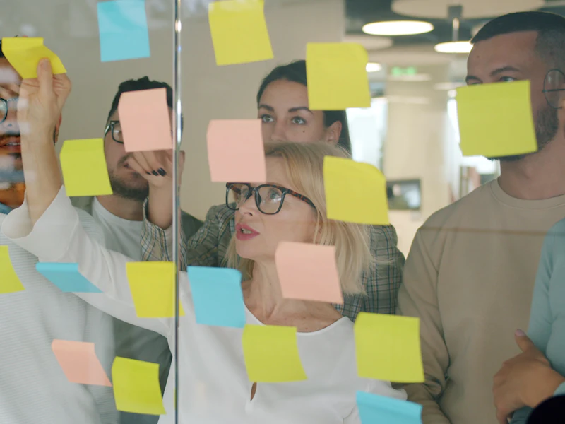 Architecture mapped out on a glass wall during planning