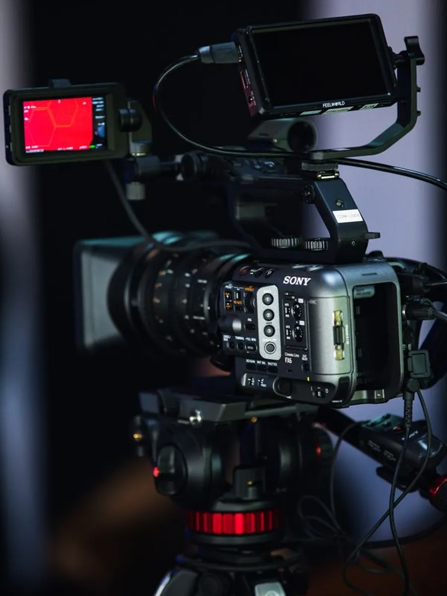 A cinema camera set up on a production shoot